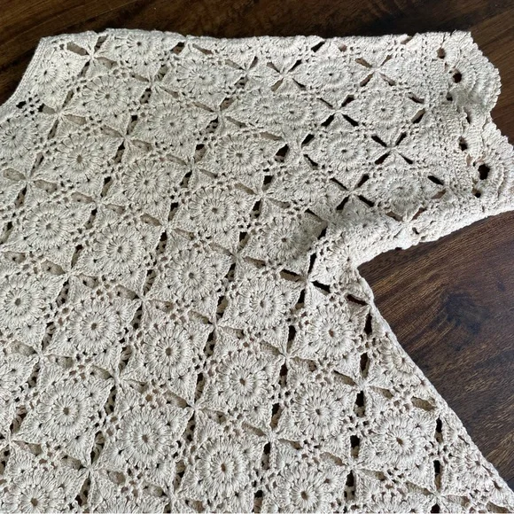 Sezane Dorine Crochet Top 100% Cotton Large Beige Lace Cottagecore Grandmacore - Picture 7 of 14